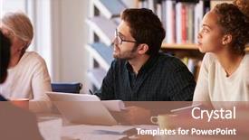  Presentation with meeting table - PPT layouts featuring table for brainstorming session background and a coral colored foreground