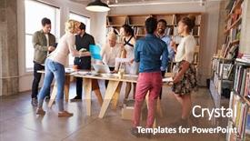  Presentation with team planning - PPT layouts featuring table for brainstorming session background and a violet colored foreground