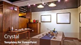  Presentation with chinese restaurant - PPT layouts consisting of table for tea ceremony in japanese or chinese restaurant background and a tawny brown colored foreground
