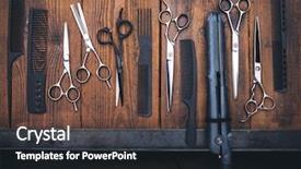  Presentation with haircut - Presentation design featuring table hairdresser salon concept hairdressing background and a wine colored foreground