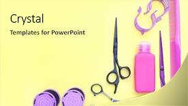  Presentation with hairdressing salon - Colorful slide set enhanced with table hairdresser salon concept hairdressing backdrop and a white colored foreground