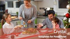  Presentation with gala dinner - Cool new slides with table having gala christmas dinner backdrop and a red colored foreground
