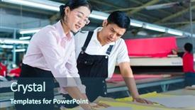  Presentation with foreman - Beautiful slide deck featuring table in a asian textile backdrop and a ocean colored foreground