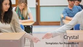  Presentation with cheating - Beautiful slide set featuring table in a classroom cheating backdrop and a soft green colored foreground