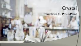  Presentation with open book - Amazing slide deck having table in a night club backdrop and a light gray colored foreground