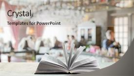  Presentation with book opening - Amazing PPT layouts having table in a night club backdrop and a light gray colored foreground