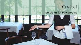  Presentation with waitress - Slide set featuring table in a restaurant background and a mint green colored foreground