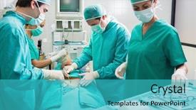  Presentation with theatre nurse - PPT theme having table in an operating theatre background and a teal colored foreground