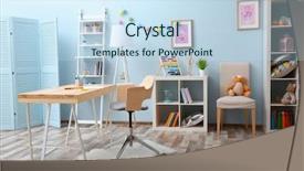  Presentation with children - Beautiful PPT theme featuring table in blue children room backdrop and a sky blue colored foreground