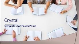  Presentation with club - Beautiful PPT layouts featuring table in book club backdrop and a sky blue colored foreground