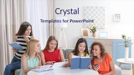  Presentation with book - Audience pleasing slide set consisting of table in book club backdrop and a sky blue colored foreground