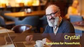  Presentation with fitness for senior citizens - Presentation theme with table in front of laptop background and a  colored foreground