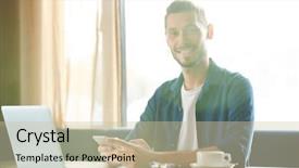  Presentation with smartphone - Colorful presentation design enhanced with table in front of laptop backdrop and a  colored foreground