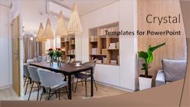  Presentation with room interior design - PPT layouts enhanced with table-in-living-room background and a coral colored foreground