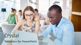  Presentation with african people - Cool new slide set with table in modern cafe backdrop and a lemonade colored foreground