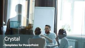  Presentation with round table - Presentation theme featuring table in modern conference room background and a ocean colored foreground