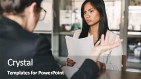  Presentation with job interview - Cool new slides with table in office during job backdrop and a dark gray colored foreground