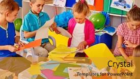  Presentation with children design - Audience pleasing theme consisting of table in primary school backdrop and a gold colored foreground