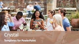  Presentation with pub - Amazing PPT theme having table in pub garden backdrop and a coral colored foreground