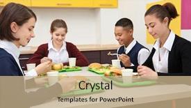  Presentation with school cafeteria - Slides enhanced with table in school cafeteria background and a coral colored foreground