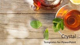  Presentation with tea - Slides consisting of table in sunny garden background and a coral colored foreground