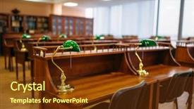  Presentation with reading table - Presentation design with table in university library background and a tawny brown colored foreground