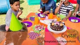  Presentation with children birthday - Slides consisting of table in yard during birthday background and a coral colored foreground