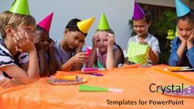  Presentation with children birthday - Theme with table in yard during birthday background and a  colored foreground