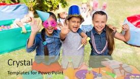  Presentation with inclusion children - Colorful PPT layouts enhanced with table in yard during party backdrop and a  colored foreground