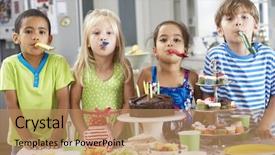  Presentation with children birthday - Cool new PPT theme with table laid with birthday backdrop and a  colored foreground