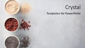  Presentation with natural skin products women - PPT theme featuring table list - composition with assortment of superfood background and a light gray colored foreground