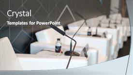  Presentation with conference table - Presentation having table-microphone-standing-on-table background and a gray colored foreground