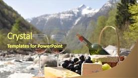  Presentation with red wine cheese - PPT theme featuring table mountain - red wine cheese and grapes background and a  colored foreground