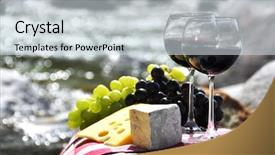  Presentation with red wine cheese - Presentation design consisting of table mountain - red wine cheese and grapes background and a sky blue colored foreground