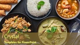  Presentation with foods - Beautiful presentation design featuring table-of-thai-restaurant-foods backdrop and a tawny brown colored foreground