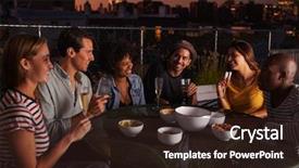  Presentation with child and adult talking - Cool new presentation theme with table on a rooftop evening backdrop and a wine colored foreground