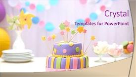  Presentation with happy birthday cake - Theme enhanced with table on bright background background and a sky blue colored foreground