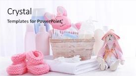  Presentation with baby shower - Colorful slides enhanced with table on light background backdrop and a sky blue colored foreground