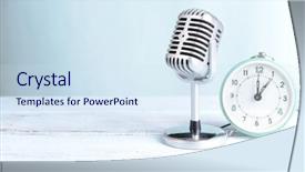  Presentation with vintage clock - Cool new PPT layouts with table on light blue background backdrop and a sky blue colored foreground