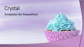  Presentation with cupcake - Audience pleasing PPT theme consisting of table on light purple background backdrop and a light blue colored foreground