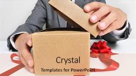  Presentation with gift ribbon - Presentation design consisting of table opening a gift background and a coral colored foreground