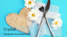  Presentation with table setting - Cool new PPT theme with table-place-setting-with-decorations backdrop and a light blue colored foreground
