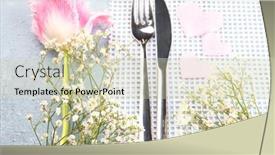  Presentation with table setting - Cool new PPT theme with table-place-setting-with-decorations backdrop and a soft green colored foreground