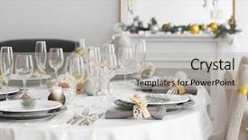  Presentation with dinner invitation - PPT theme featuring table served for christmas dinner background and a light gray colored foreground