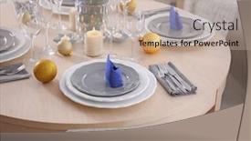  Presentation with christmas dinner - Slides having table served for christmas dinner in living room close up view background and a mint green colored foreground