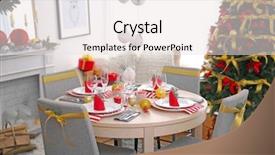  Presentation with christmas dinner - Cool new PPT theme with table-served-for-christmas-dinner backdrop and a sky blue colored foreground