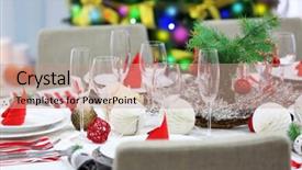  Presentation with christmas dinner - Slides enhanced with table served for christmas dinner in living room close up view background and a coral colored foreground