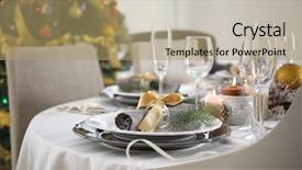  Presentation with dinner invitation - Cool new theme with table served for christmas dinner backdrop and a coral colored foreground