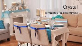  Presentation with living room - Presentation theme having table served for hanukkah in living room background and a soft green colored foreground