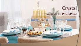  Presentation with hanukkah - PPT theme consisting of table served for hanukkah in living room background and a sky blue colored foreground